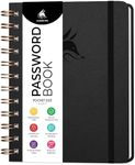 Clever Fox Password Book Spiral – Mini Internet Address & Password Organizer with Laminated Alphabetical Tabs – Small Password Keeper Journal – Hardcover, Pocket Size, 4.7x5.7” (Black)