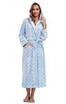 VOGMATE Women Hooded Plush Bathrobe Long Fluffy Fleece Robes with Hood Flannel House Robe, Star Blue, S/M