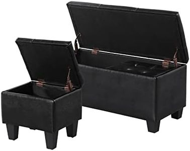 Tassullo Storage Ottoman Set of 3, 38'' Button-Tufted Coffee Table Bench with 2pcs Nesting Foot Stools, for Living Room Couch, Bedroom, End of Bed (Black - PU Leather)