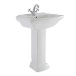 Milano Sandringham - Traditional 605mm x 470mm White Full Pedestal Bathroom Basin Sink - 1 Tap Hole