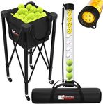 Portable Tennis Ball Cart with Tennis Ball Pickup Tube, Pickleball Hopper with Side Pockets and Carry Bag