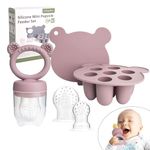LittlesJoy Silicone Baby Fruit Feeder & Freezer Tray Set, Silicone Baby Fruit Food Feeder for Safe Infant Self Feeding, Breast milk popsicle mold, BPA Free Teething Relief for 3 Month+, Additional Silicone Pouches(Dusty Lilac)