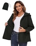 EFFAN Waterproof Jackets Women Summer Jacket Outdoor Lightweight Packaway Rain Coats For Women Uk With Hoodie Black XXL