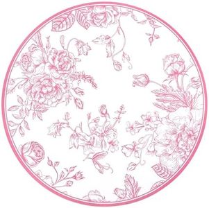 50Pcs Pink Floral Paper Placemats Chinoiserie Round Disposable Place Mats Pink Flower Banquet 13 Inch Paper Cutouts for Table Setting Wedding Birthday Party Supplies (Pink)