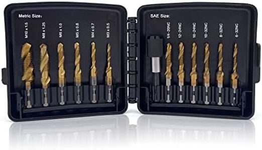 Combination Drill & Tap Bit Set, 6 pc SAE (6-32NC ~ 1/4-20NC) and 6 pc Metric (M3 ~ M10) Titanium Coated Drill Bits Kit for Drilling Screw Threads Tapping Countersinking, with Quick Change Adapter