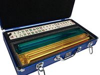 American Mah Jongg Set by White Swan - 166 Ivory Colored Engraved Tiles - 4 x All-In-One Rack/Pushers - Aluminum Case - Blue