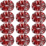 12 Pack Cheerleading Pom Poms, Cheerleader Pom Poms with Baton Handle, Metallic Foil Pompoms for Kids Adult for Team Sports Party Dance Cheering Squad Accessories, 14 Inch (Red, Silver)