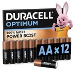 DURACELL Optimum AA Batteries (12 Pack) – Alkaline Batteries 1.5V – 200% More Power Boost Actives – Meets Demands Of Modern Devices – 100% Recyclable, 0% Plastic Packaging – MX1500