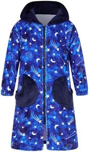 Funnycokid Girls Robes Size 9 10 Kids Bathrobe Fleece Bath Robe Blue Star Long Sleeve Zip Hooded Plush Pajamas Sleepwear