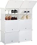 Mondeer Shoe Storage Cabinet, Shoes Rack, Shoe Storage Ideas, Plastic foldable Shoe Storage Unit with 6 Tier, Modular Shoe Organizer for Space Saving (White)