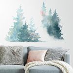 RoomMates RMK3851GM Watercolor Pine Tree Peel and Stick Wall Decals, Blue, Pink