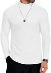 COOFANDY Mens Mock Neck Shirts Fleece Long Sleeve Tops Basic Pullover T-Shirts White