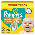 Pampers Premium Protection New Baby Size 2, 240 Nappies, 4kg - 8kg, Monthly Pack, Pampers' Nº1 Comfort & Protection For Sensitive Skin