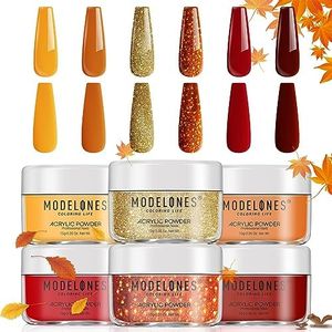 Modelones 6 Colors Acrylic Powder, Fall Autumn Acrylic Nail Powder Gold Red Yellow Orange Nail Acrylic Powder for Halloween Acrylic Nail Art 3D Nail Carving French Nail Extension, Gifts for Women
