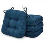 Shinnwa Chair Cushions for Dining Chairs Set of 4, Tufted Memory Foam Kitchen Chair Cushions, Non-Slip Chair Pads with Ties, Seat Cushion, Dining Chair Cushions, 16.5”x16.5”x3” (Navy Blue)