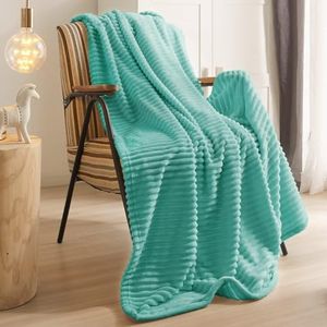 Geniospin Throw Blanket for Couch, Bed, Sofa – 280GSM Super Soft Lightweight Blanket with Strip, 3D Ribbed Jacquard Blanket, Plush Fuzzy Cozy Throws, Warm and Breathable (Teal, 60x80 inches)