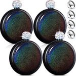 4 Pcs Cute Liquor Flask for Women 5 oz 304 Stainless Steel Flask for Whiskey Liquor Glitter Coating Flask Portable Wine Flask with Shining Rhinestone Cap and 4 Funnels for Drink Bar (Black)