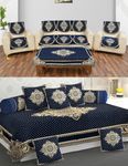 MULTITEX Heavy Chenille Velvet Sofa Cover with diwan Set and Table Cover Combo Set of 19 ps-Blue