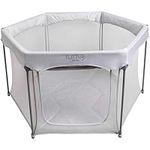 Tutti Bambini Baby Playpen - Foldable Playpen for Baby and Toddlers with Breathable Mesh Walls, Padded Frame, Zip Door & Fitted Playpen Mat, Baby Play Pen with Travel Bag (135 x 135 x 75 cm), Silver