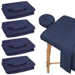 Microfiber Massage Sheet Set, Massage Table Fitted Sheets Resistant Oil and Wrinkle, Spa Bed Cover Esthetician Includes Massage Table Cover, Fitted Sheets, Face Rest Cover (4pcs Blue)