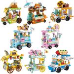 ENHANA 8 Packs Mini City Street View Building Blocks Set Architecture Ice Cream Truck Food Snack Cart,Girls Toy Set with 8 Character Play Birthday Gifts for 6-12 Years Old (1388PCS)