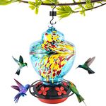 Raxurt Hummingbird Feeders for Outdoors, Upgraded Leakproof Hummingbird Feeder, Large 34oz Hand Blown Glass Decoration for Outside Garden/Backyard,Blue