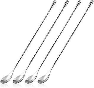 Cuillère à Cocktail en Acier Inoxydable Cuillère de Bar à Long Manche Cuillères à Mélanger Motif en Spirale Agitateurs à Cocktail Professionnelles 30cm 4 Pièces (Argent)