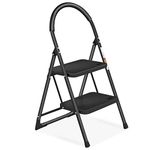 2 Step Ladder, SPIEEK Folding Step Stool with Extra Wide Anti-Slip Pedal, Lightweight Portable Sturdy Steel Ladders with Handgrip for Household Kitchen Office Outdoor, Escabeau Black, 330lbs Capacity