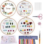 Beginners Embroidery Stitch Practice kit, 4 Sets Embroidery Kit to Learn 30 Different Stitches for Craft Lover Hand Stitch with Embroidery Fabric with Embroidery Skill Techniques