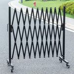 KENNISI Expandable Metal Barricade, 11 Feet, Mobile Safety Barrier Gate with Casters, Portable Retractable Fence Gate (A：Black)…