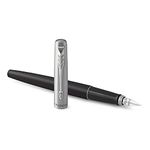 Parker Jotter Fountain Pen, Black Metal Body, Medium Point, Blue Ink, Includes Gift Box