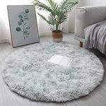 Tenekee Round Rugs for Bedrooms Fluffy Living Room Circle Area Rug Soft Shaggy Carpet for Kids Room Floor Mat (Grey white, 80cm)