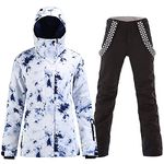 HOTIAN Ski jacket Snowboard Jacket Womens High Windproof Colorful Snow Jacket Pants Set (S, style-12)