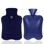 Hot Water Bag, Hot Water Bottle 2 Liters, Heat Up and Refreezable Hot Cold Pack with Knit Cover, Winter Warmer for Pain Relief Hot Cold Therapy (2L Cyan)