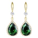 Linawe Emerald Green Earrings for Women Trendy, 14K Gold Imitation Diamond Rhinestone Cubic Zirconia Crystal Earrings, Teardrop Birthstone Lime Green Earrings, Wedding Jewellery Set