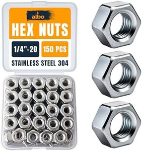 150 PCS 1/4-20 Hex Nuts – Stainless Steel 304 SAE Nuts Set in Reusable Box – Hardware for Automotive & DIY – 1/4 20 Nuts