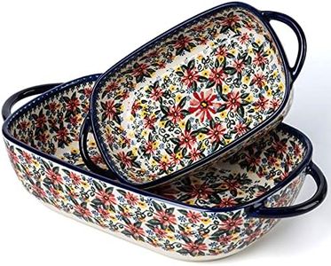 ONECCI Baking Dish Ceramic Baking Pan Blue Casserole Dish Rectangular Baking Set 2pcs Bakeware Sets Lasagna Pan Baking Dishes for oven (Exotic Daisy)