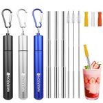 WKIEASON 3 Pack Portable Metal Drinking Straws Collapsible Stainless Steel Straws Telescopic Reusable Straw with Aluminum Key-Ring Case & Cleaning Brush and Silicone Tips for Travel Home Work