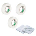 3M Micropore Surgical Tape 1.25cm x 9.1m & Medical Gauze | 3 Rolls Micropore Tape | Medical Tape for Skin, Dressings and Face| Earring Cover Up Tape | First Aid Tape Suitable for Sensitive Skin