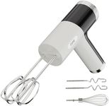 Camic Electric Hand Mixer with 9 Speeds, Powerful Motor, Cordless Hand Mixer with Whisk, Dough Hook and Mixing Rod for Whipping Eggs, Cream, Butter, Jam, Kneading Dough and Blending (White+Black)