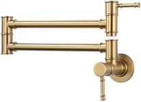 ALEASHA Pot Filler Faucet Brushed Gold, Folding Kitchen Pot Filler Faucet Single Hole 2 Handle Wall Mount Kitchen Pot Filler Over Stove