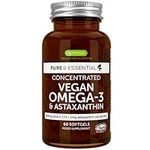 Vegan DHA & EPA Omega 3 Algae Oil & Astaxanthin Antioxidant, 1344mg Omega 3, Pure & Sustainable, 60 Small Softgels, 400mg DHA & 200mg EPA, Clean Label, Easy-to-Swallow, 30 Servings, by Igennus