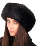 Futrzane Siberian Trim Hat - Womens Leather Faux Fur Hats - Elegant Russian Hat (S, Black - Black Siberian)