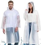 Gerhannery Poncho Waterproof Adult with Pocket, 2 PCS Reusable Rain Poncho Hooded Raincoats, Clear Rain Mac Waterproof Ponchos Adults EVA Raincoat for Festival, White, One Size