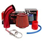 Pindex Cold Air Intake Filter: 3" Air Induction Kit Cold Air Filter Kit with Alumimum Pipe for Car Automobile Racing Engine - Red