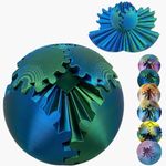 Gear Ball, 4.2in 3D Printed Gear Ball Spin Ball Cube Fidget Toys, Gear Sphere, Gear Ball Fidget Toy, Stress Ball, GearSphere Desk Toy, Fidget Balls, Gear Toy for Anxiety Relaxing (Laser Green Blue)