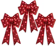 Best Choice Products Set of 3 Bows Pre-Lit Christmas Bow Decoration, Indoor/Outdoor LED Holiday Décor w/ 30 Lights, Outdoor Battery Box, Timer, 8 Light Functions - Red/Black Buffalo Plaid