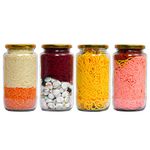 Ash & Roh 1000 Gram Glass Jar With Air Tight Gold Lid For Kitchen Dried Masla Storage Jar,Honey Jar,Jar And Container,Spice Masala Jar,Glass,Visible Glass Jar For Kitchen Storage Set Of(4)Blue-Violet