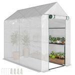 Outsunny Walk In Greenhouse with 2-Tier Shelves, Roll up Zip Panel Door, Garden Polytunnel Steeple Grow House for Outdoor, 6 x 4 x 6ft White