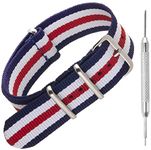 Sniper Bay Nato Strap Watch Strap – Nato Watch Straps for Men and Women with Military-Grade Nylon, Stainless Steel – 18 mm, 20 mm, 22 mm, 24 mm Wrist Strap Widths (18 mm, Navy Blue/White/Red)